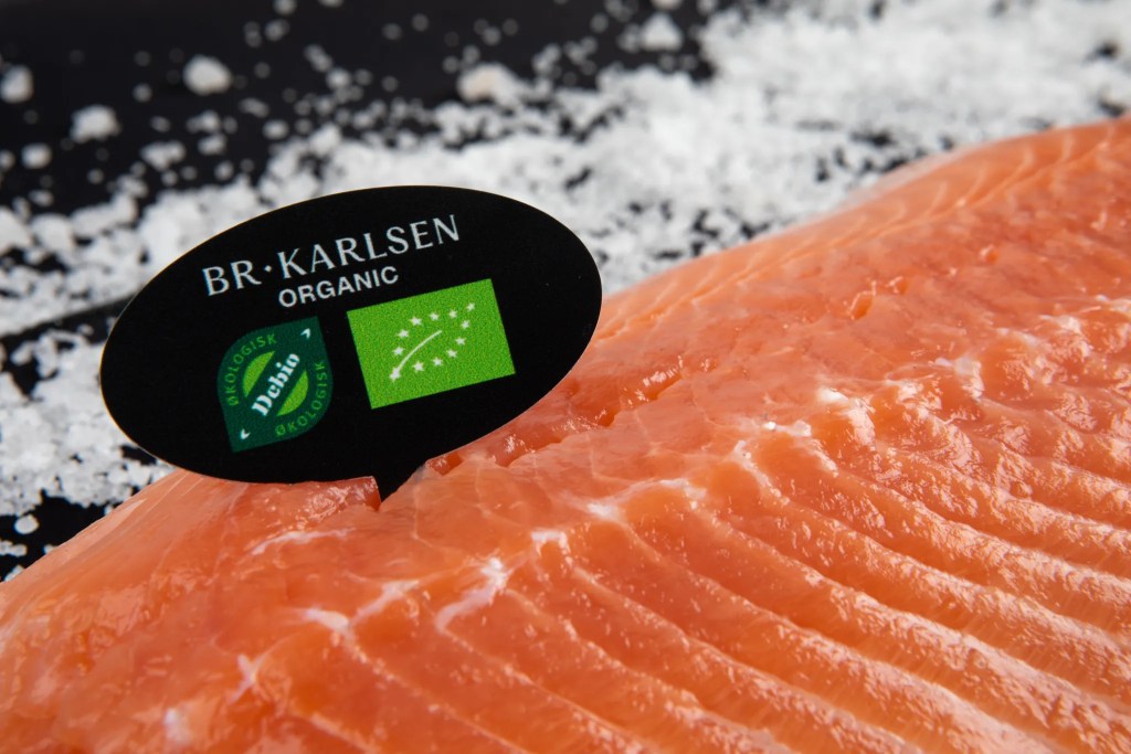 organic salmon fillet with tag