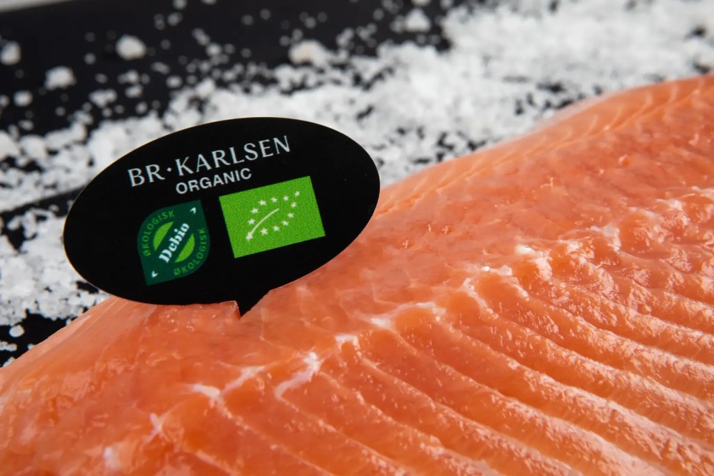 Organic salmon fillet with tag